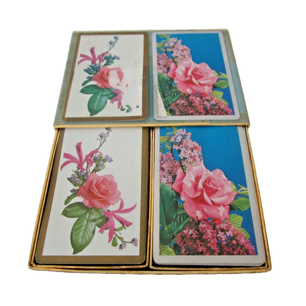 Congress Playing Cards Double Deck in Velvet Case Pull Out Drawer Vintage Roses